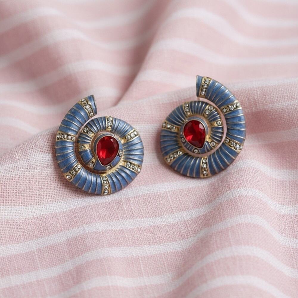 Seashell Earrings Conch Palace Gold CZ Gemstone Palace Medieval Art Deco Shell